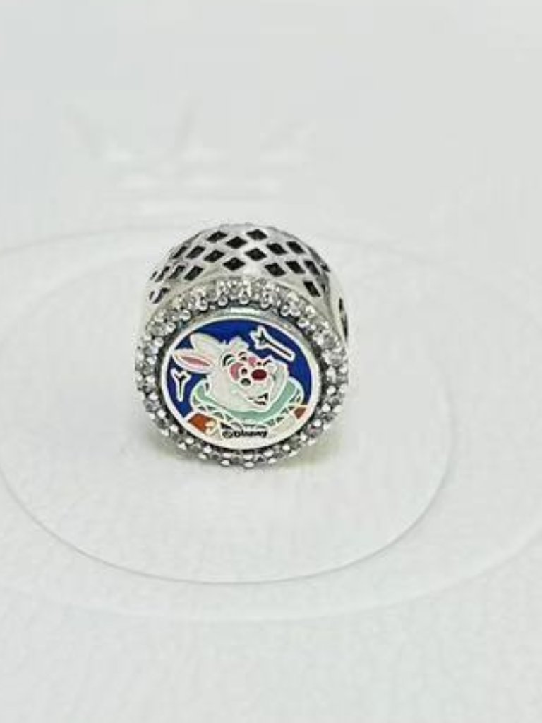 Pandora Disney Parks White Rabbit March Hare Bunny Easter Button Charm 2023